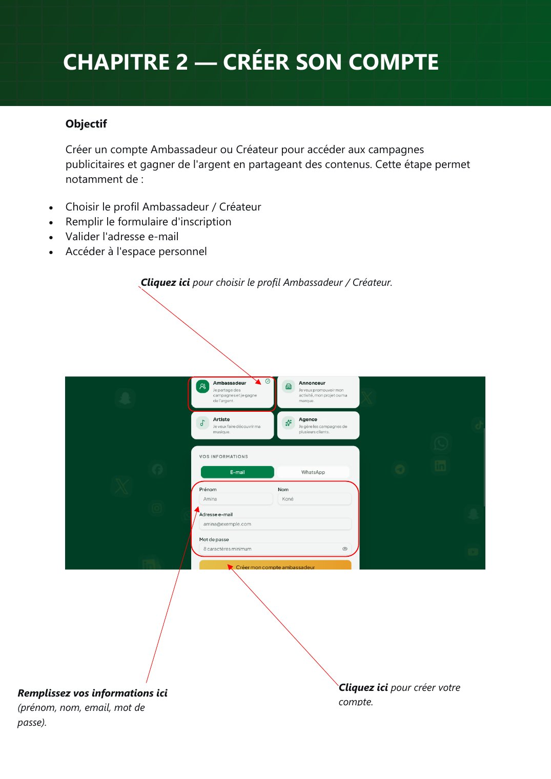 Choix du profil et formulaire d’inscription.