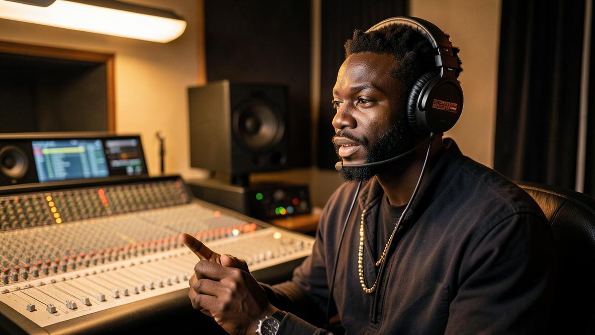 Artiste en studio d’enregistrement préparant la sortie d’un titre